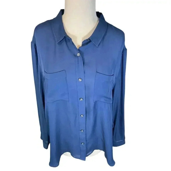 PENDLETON WOMEN'S LONG-SLEEVE SILK BUTTON-UP SHIRT NWT SIZE LARGE BLUE - Picture 8 of 15